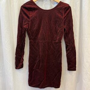 By The Way Red Glitter Bodycon Long Sleeve Open Back Mini Dress Size M